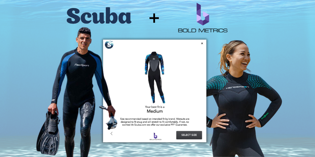 two models in front of a bold metrics sizing experience for scuba