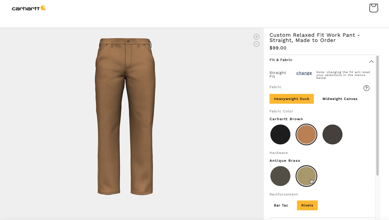 image of tan Carhartt pants with DXM and Bold Metrics